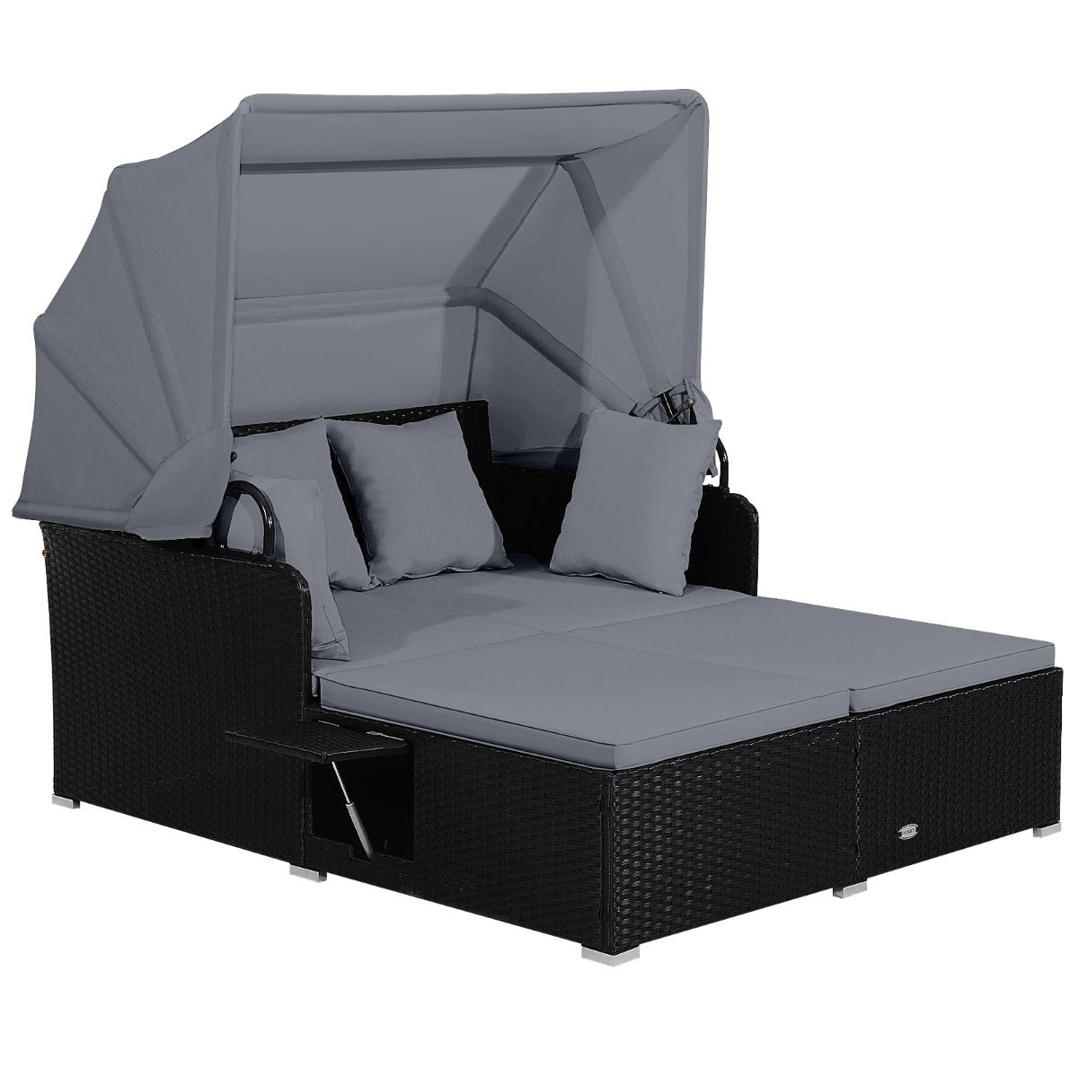 Garden Rattan Daybed with Retractable Canopy and Cushions-Beige