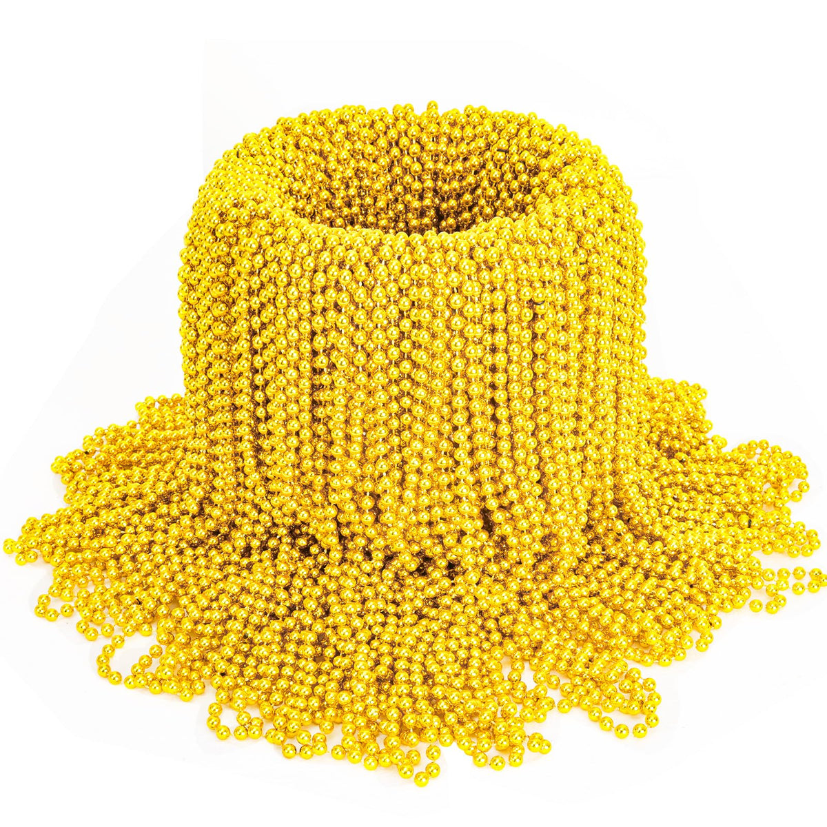 Garma 144Pcs Mardi Gras Beads Bulk — 33in Metallic Gold Bead Necklaces (7mm) for Parades & Parties