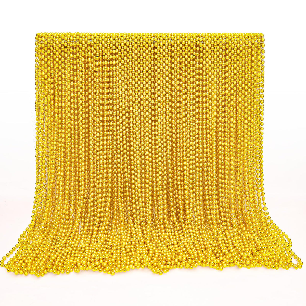 Garma 144Pcs Mardi Gras Beads Bulk — 33in Metallic Gold Bead Necklaces (7mm) for Parades & Parties