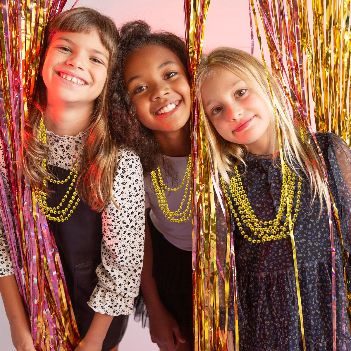 Garma 144Pcs Mardi Gras Beads Bulk — 33in Metallic Gold Bead Necklaces (7mm) for Parades & Parties