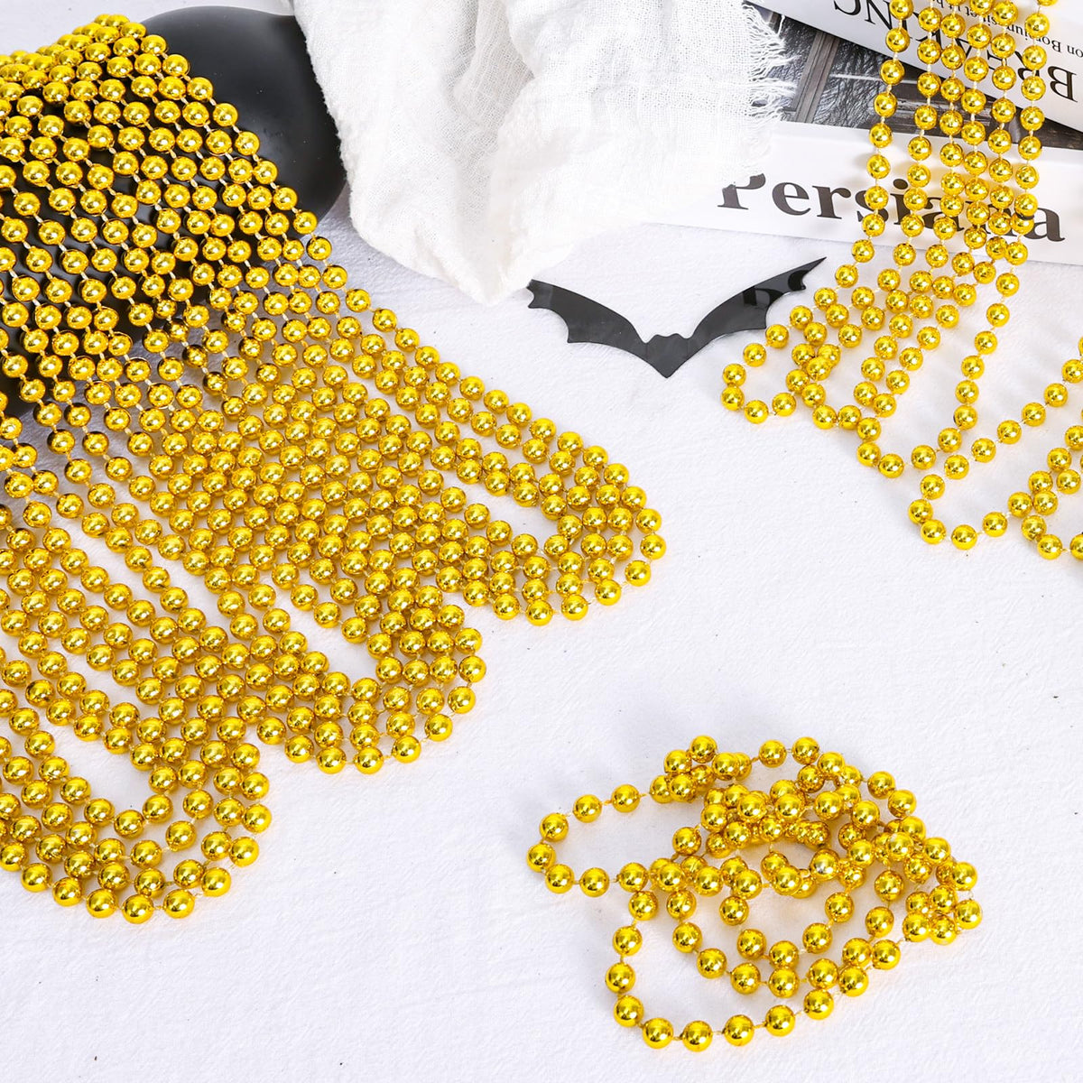 Garma 144Pcs Mardi Gras Beads Bulk — 33in Metallic Gold Bead Necklaces (7mm) for Parades & Parties