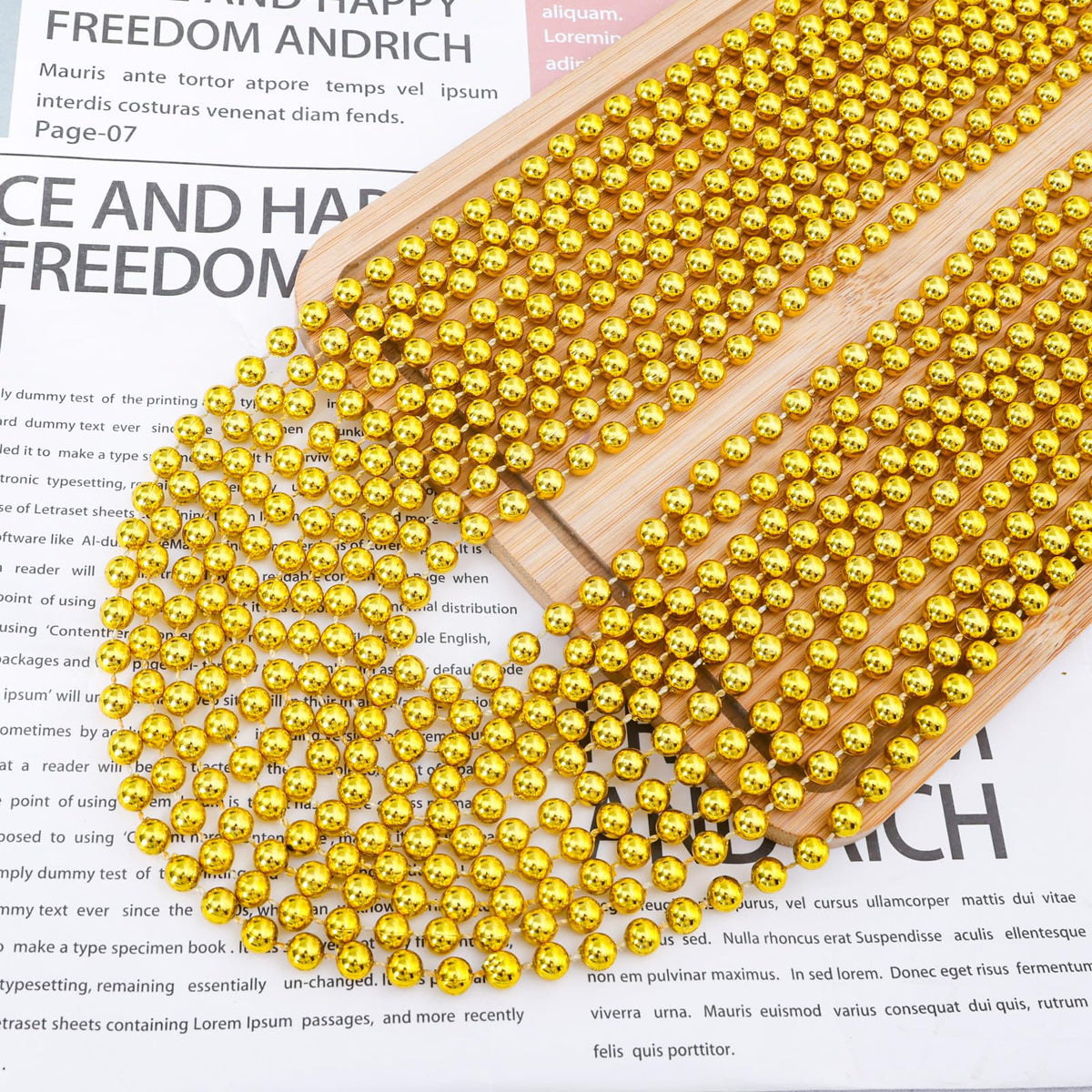 Garma 144Pcs Mardi Gras Beads Bulk — 33in Metallic Gold Bead Necklaces (7mm) for Parades & Parties