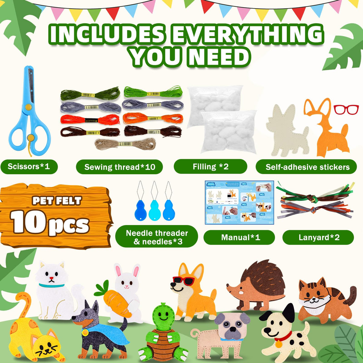 Garma Puppy Sewing Kit for Kids – 10-in-1 Felt Animals DIY Craft Set