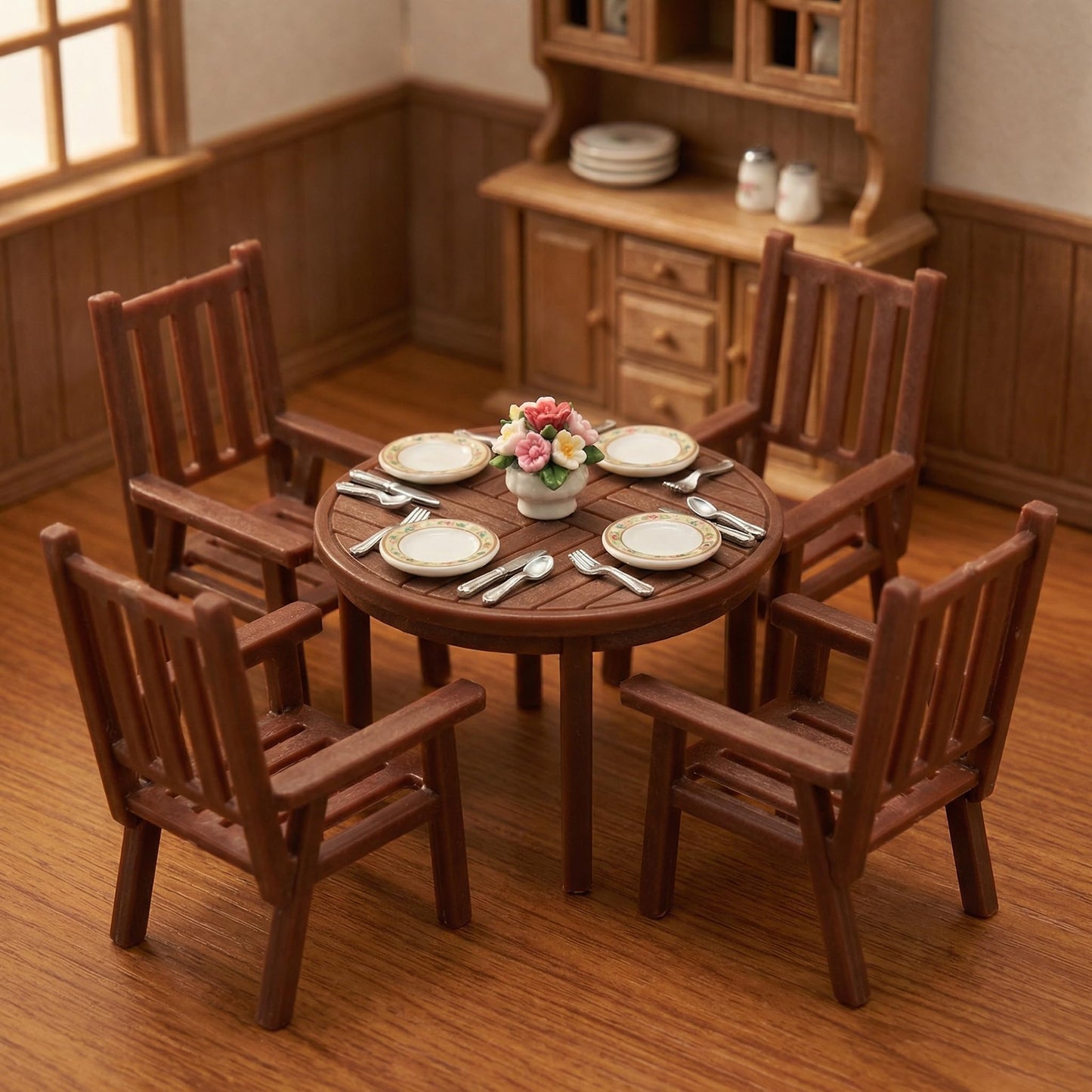 Garneck 4-Set Miniature Dollhouse Table & Chairs – Realistic Plastic Dining Set for Fairy Garden & DIY Scenes