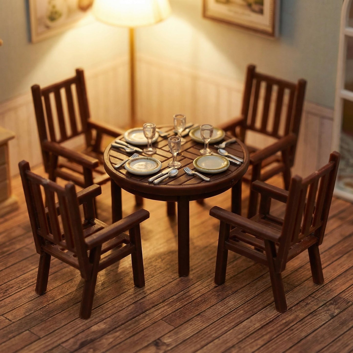Garneck 4-Set Miniature Dollhouse Table & Chairs – Realistic Plastic Dining Set for Fairy Garden & DIY Scenes