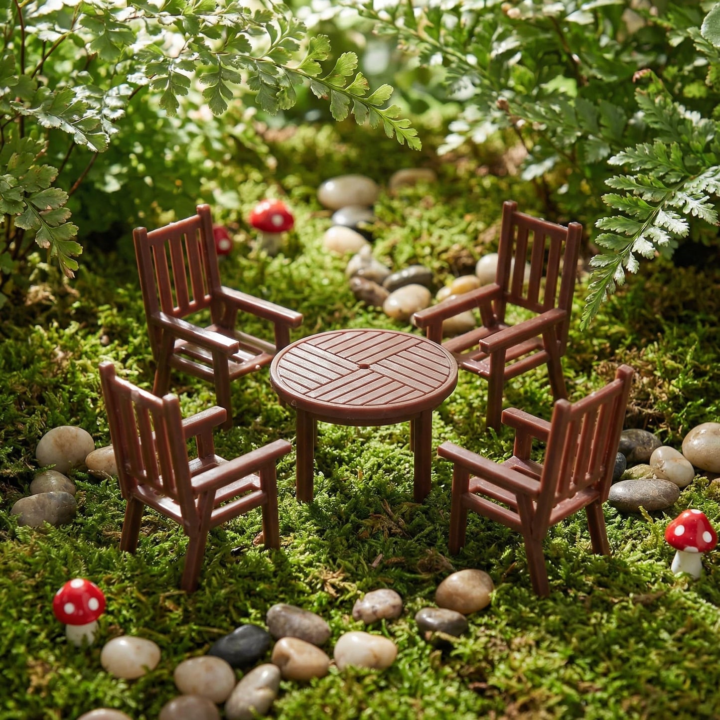 Garneck 4-Set Miniature Dollhouse Table & Chairs – Realistic Plastic Dining Set for Fairy Garden & DIY Scenes