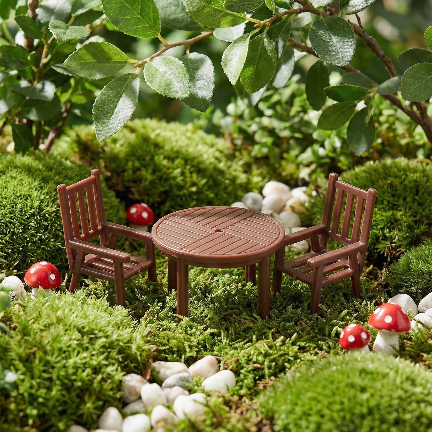 Garneck 4-Set Miniature Dollhouse Table & Chairs – Realistic Plastic Dining Set for Fairy Garden & DIY Scenes