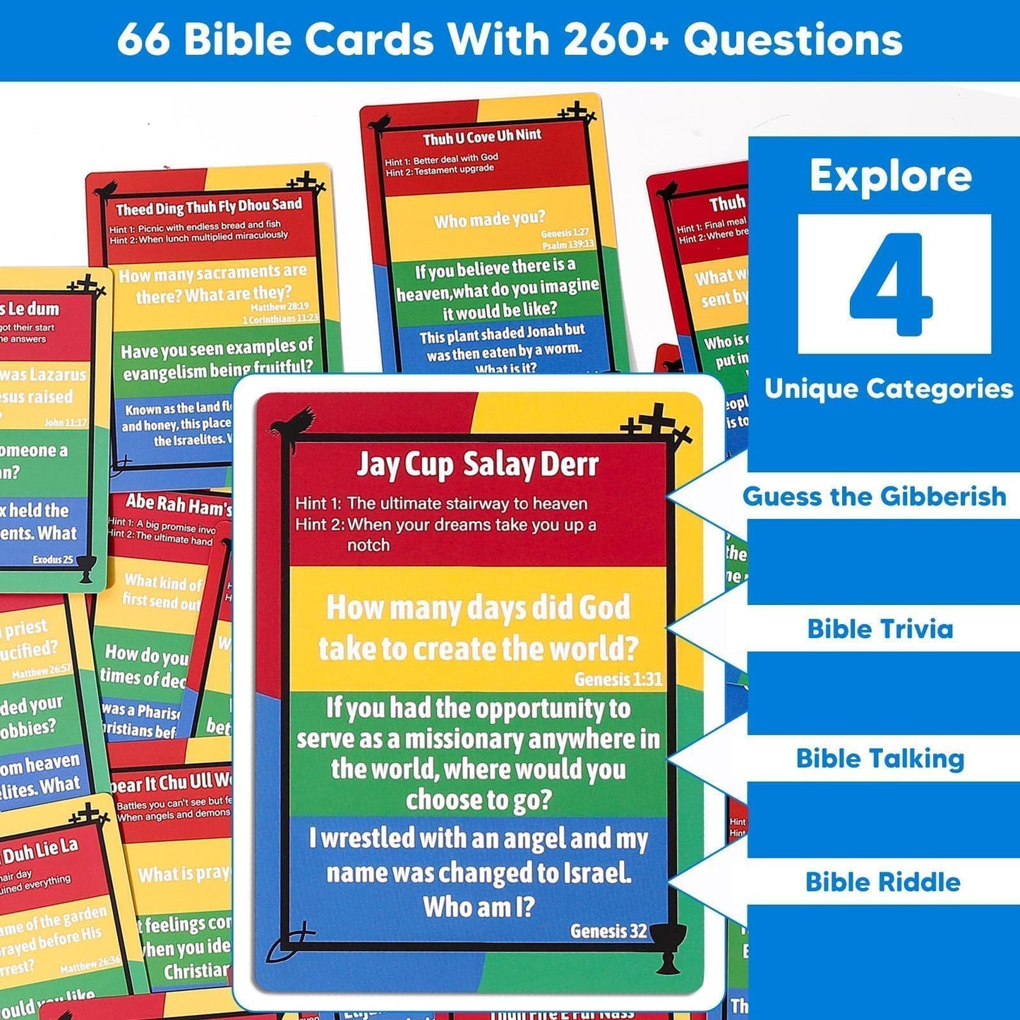 Garybank Faith Darts Bible Trivia – 66 Flash Cards, 260+ Questions | Family Bible Game for All Ages