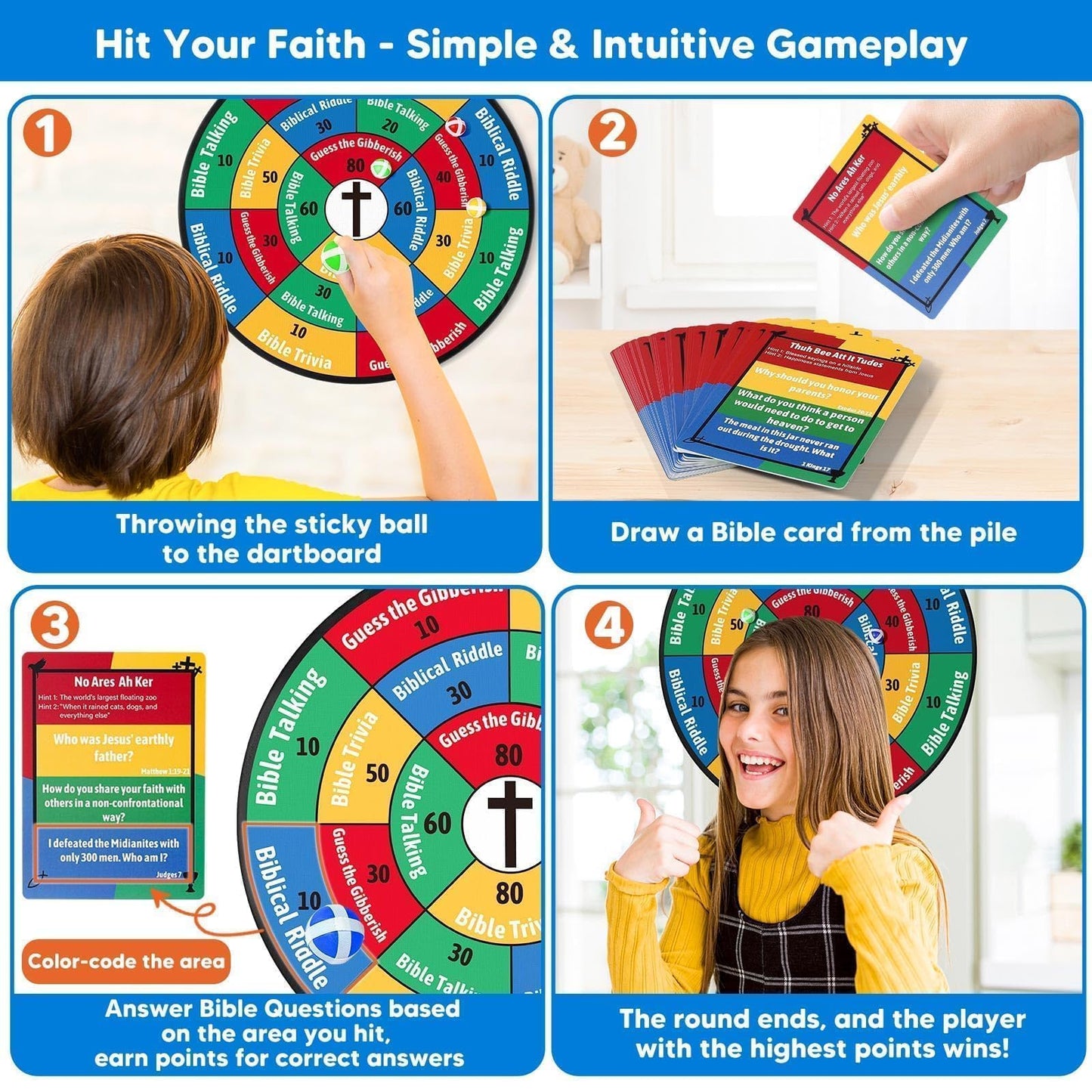 Garybank Faith Darts Bible Trivia – 66 Flash Cards, 260+ Questions | Family Bible Game for All Ages