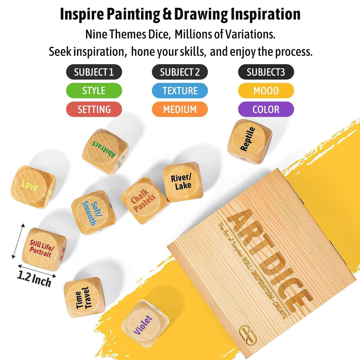 Garybank Inspiration Art Dice – 9 Creative Dice with Color Wheel & Poster Cards