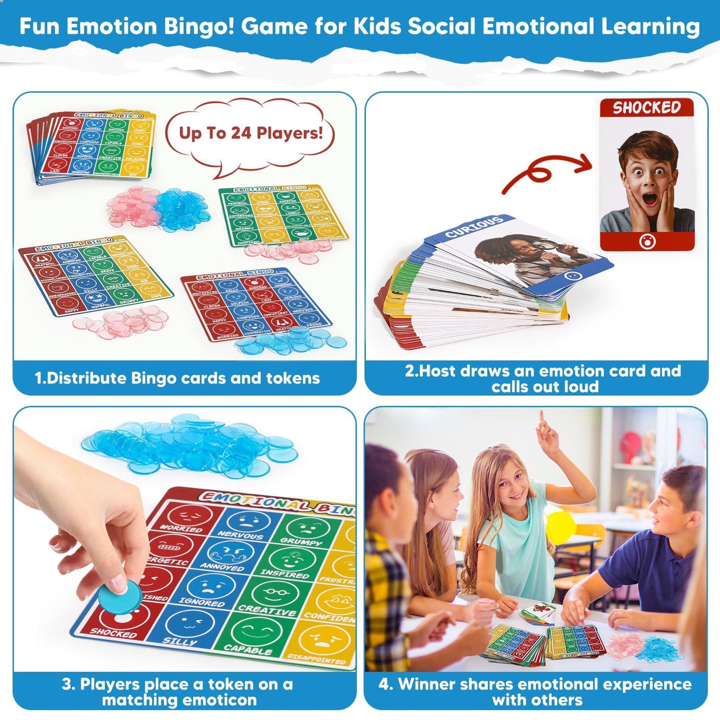 Garybank Emotion Bingo Games for Kids – 56 Feelings & 48 Bingo Cards | SEL & Speech Therapy Tools
