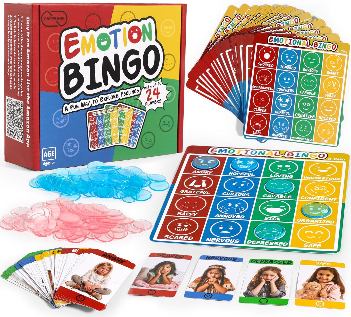 Garybank Emotion Bingo Games for Kids – 56 Feelings & 48 Bingo Cards | SEL & Speech Therapy Tools