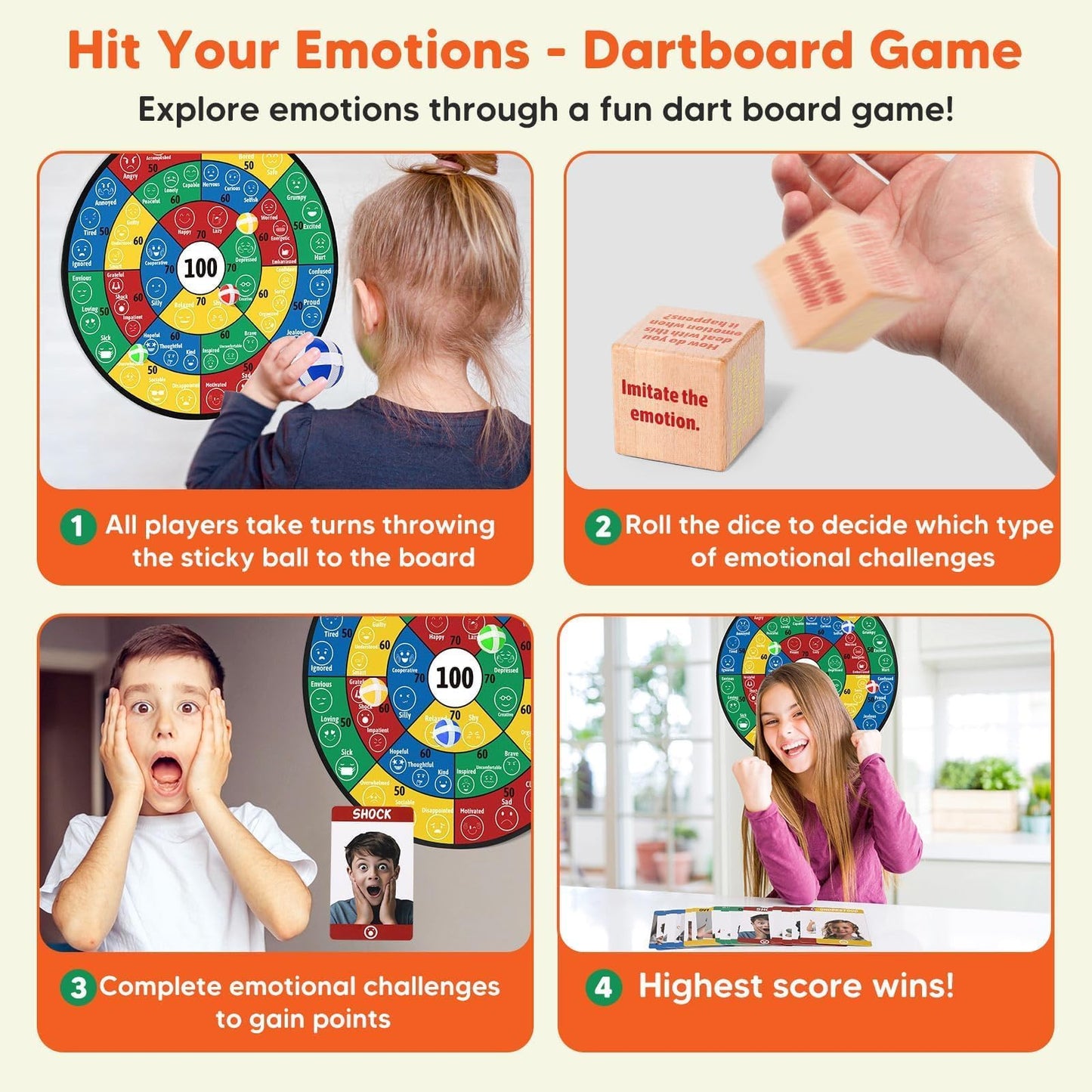 Garybank Emotional Dart: Social Skills Activities for Kids + 56 Emotion Cards