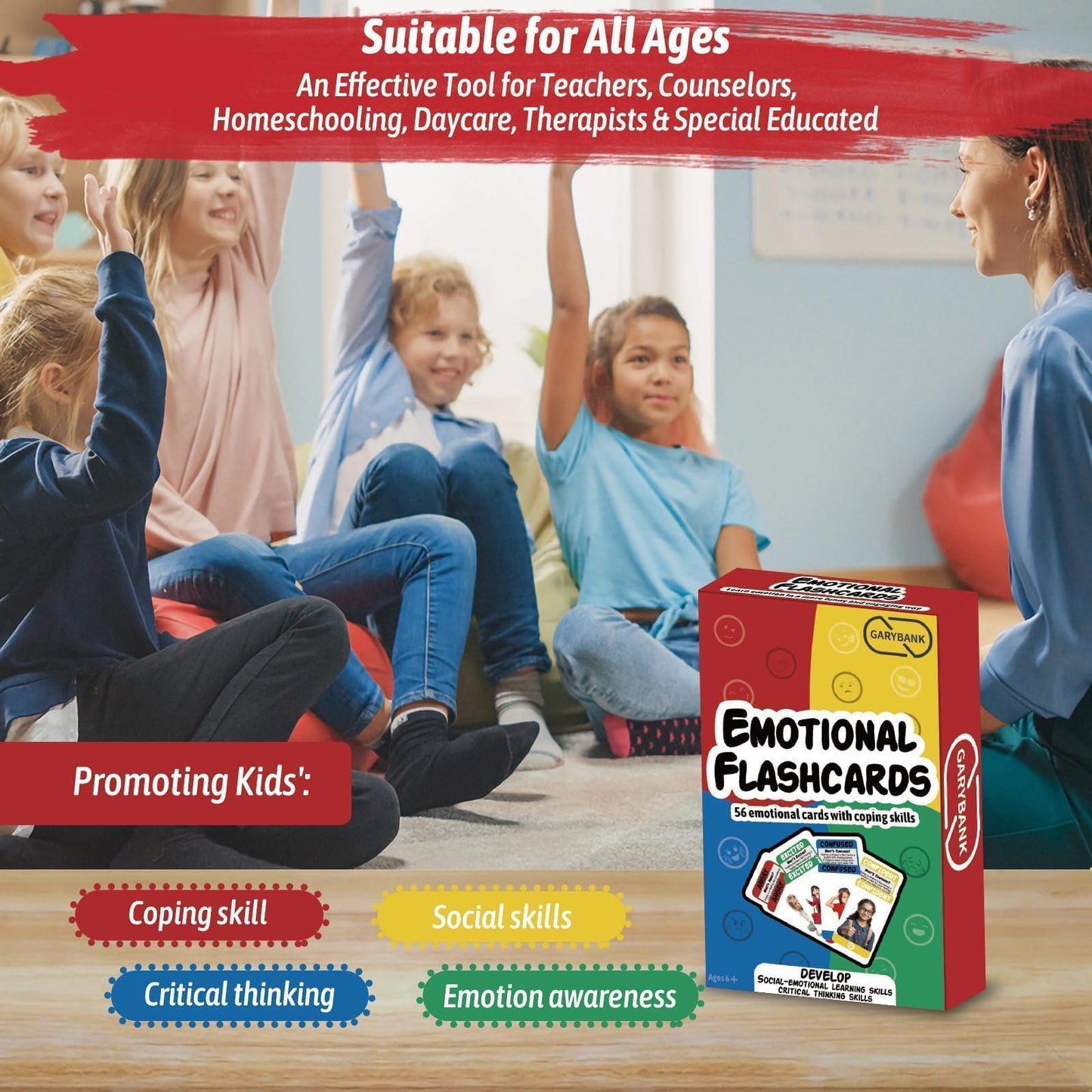 Garybank Emotion Cards — 56 Emotion Flashcards for Toddlers & Kids, Coping Skills & Therapy Tools