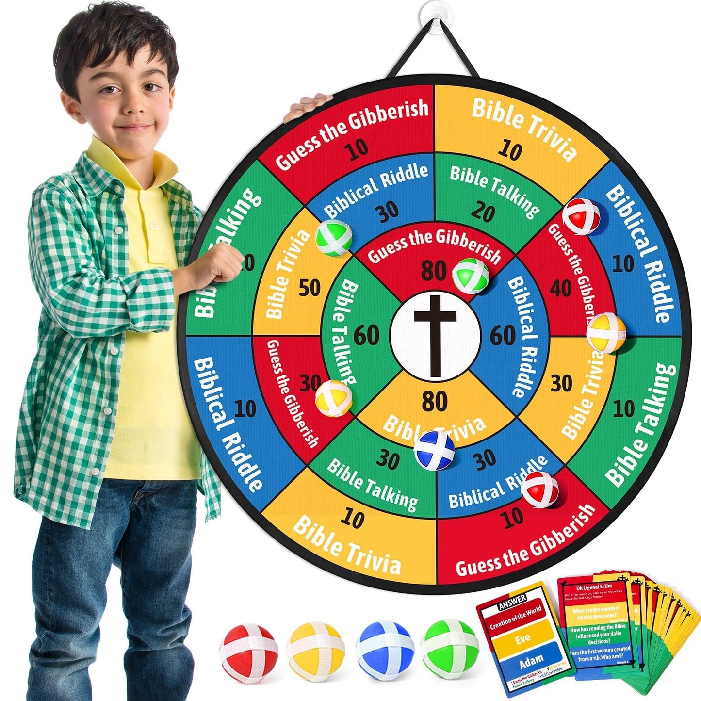 Garybank Faith Darts Bible Trivia – 66 Flash Cards, 260+ Questions | Family Bible Game for All Ages