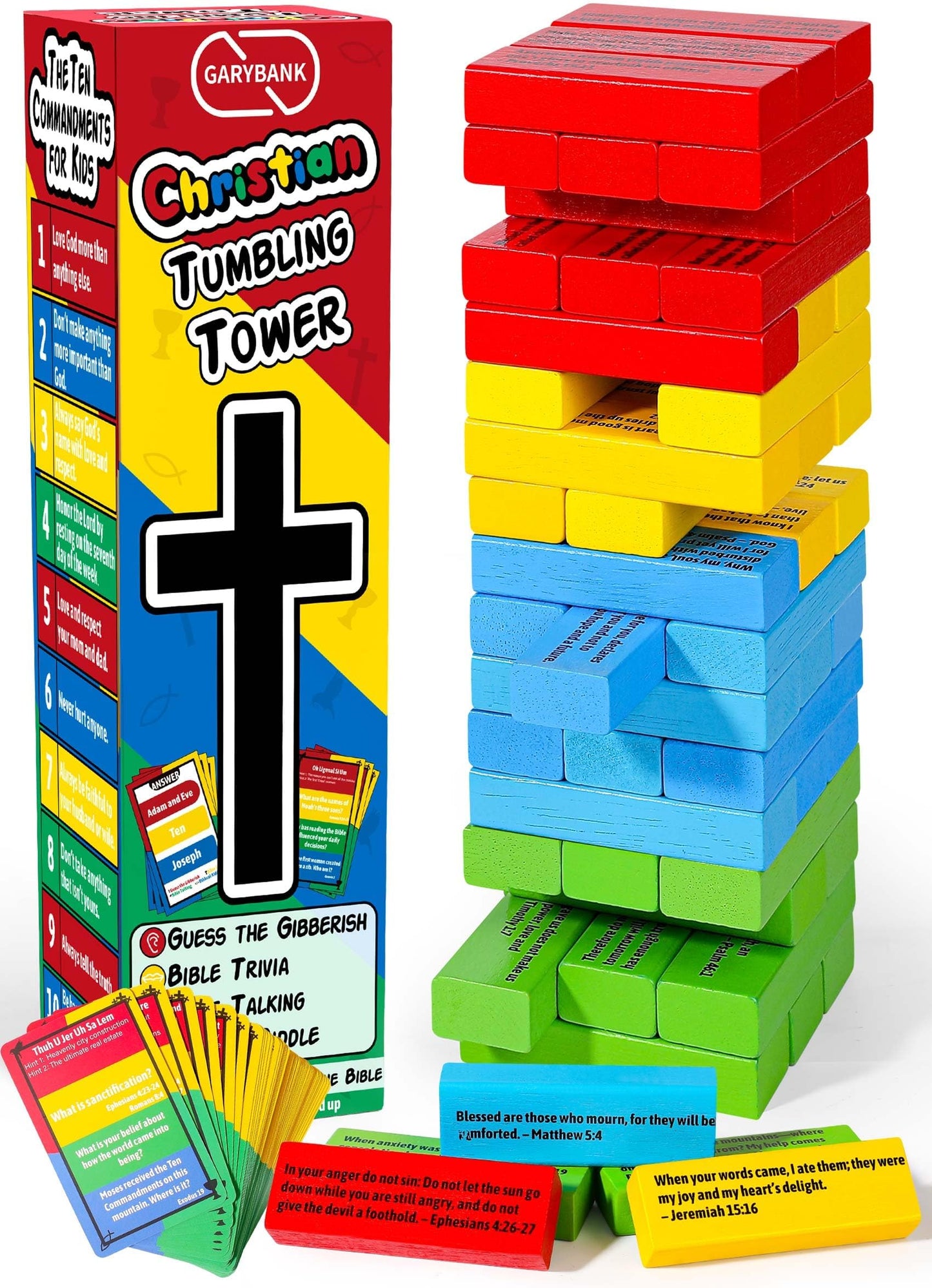 Garybank Faith Tower Bible Games for Kids - 260+ Bible Trivia Cards
