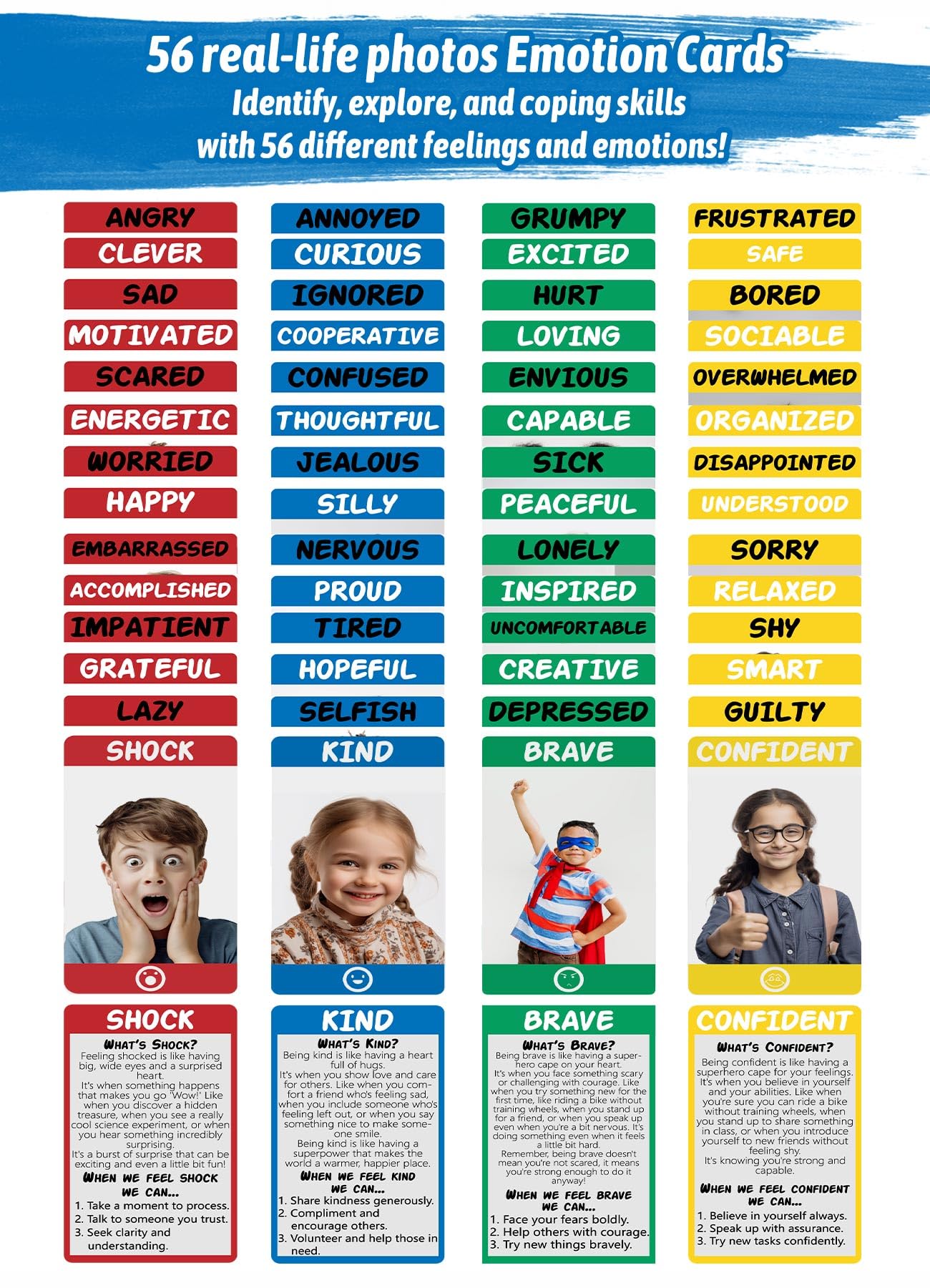 Garybank Feelings Connect Game – 56 Emotion Cards for Kids SEL & Play Therapy