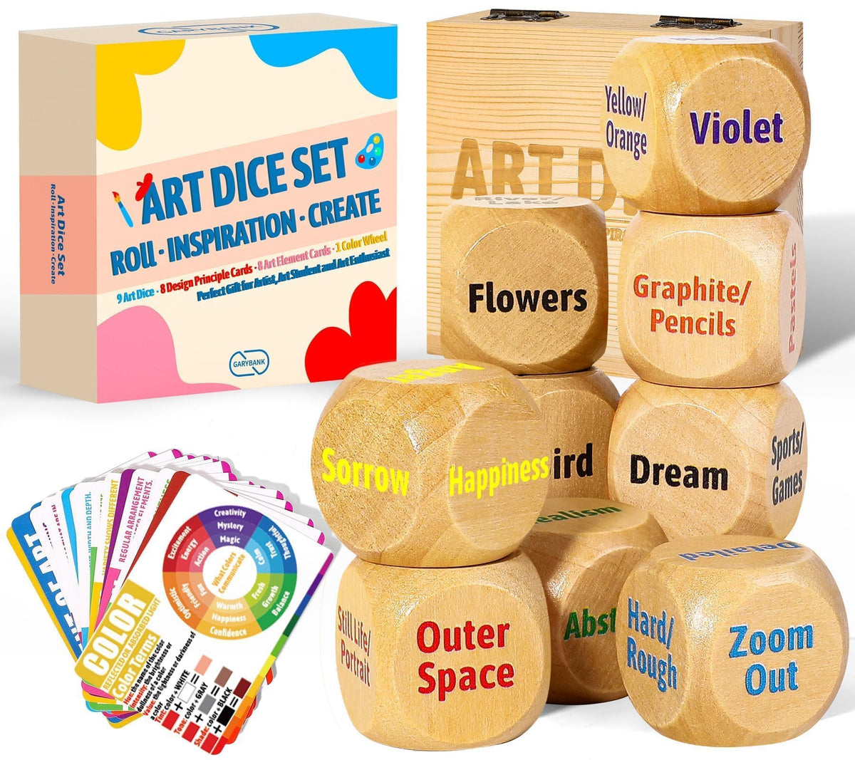 Garybank Inspiration Art Dice – 9 Creative Dice with Color Wheel & Poster Cards