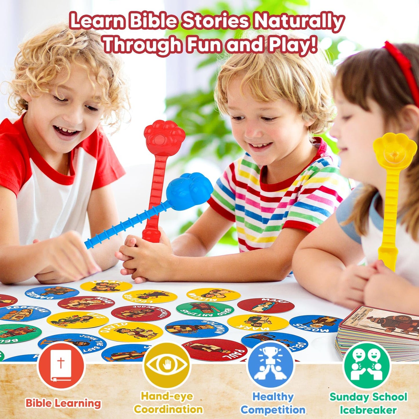 Garybank Bible Swat Game for Kids – 56 Bible Character Cards & Scripture Stories | Sunday School & Family Faith Play