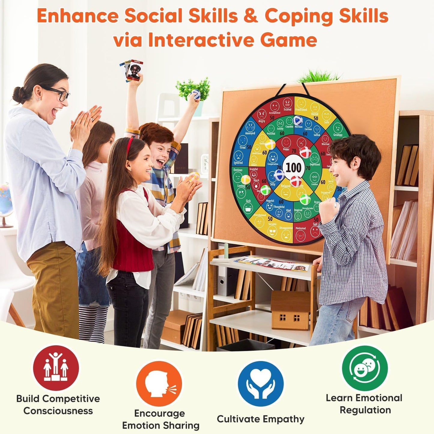 Garybank Emotional Dart: Social Skills Activities for Kids + 56 Emotion Cards