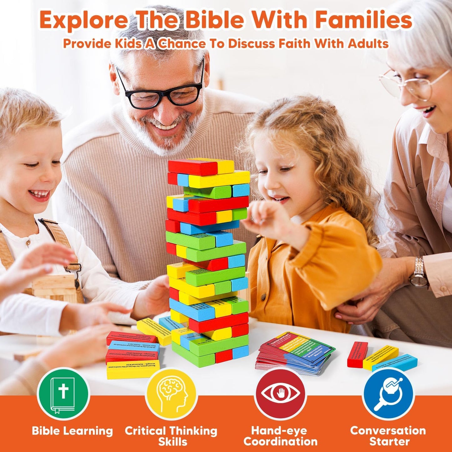 Garybank Faith Tower Bible Games for Kids - 260+ Bible Trivia Cards