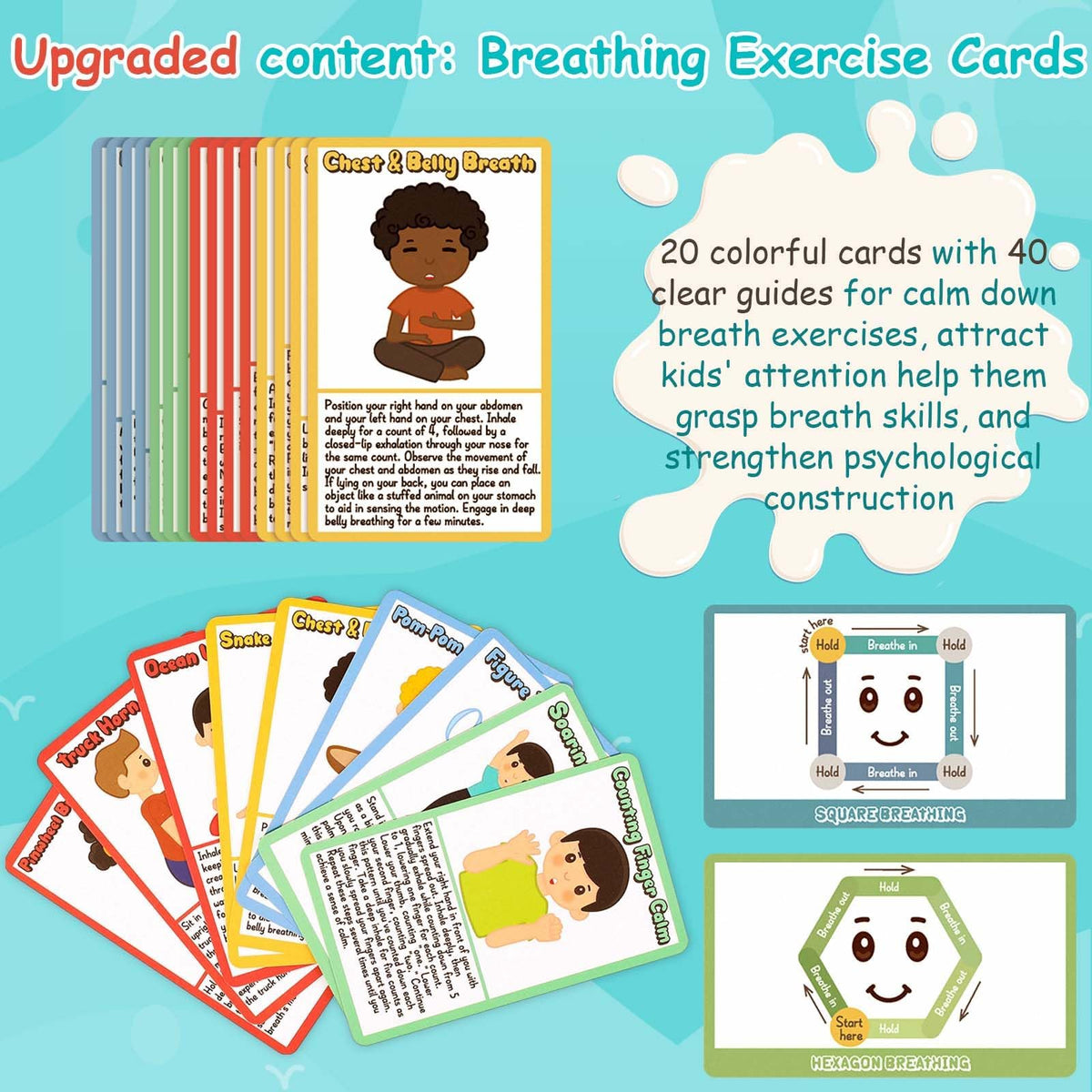 Garybank Kids Yoga Dice – 12 Yoga Cards & 20 Breathing Cards
