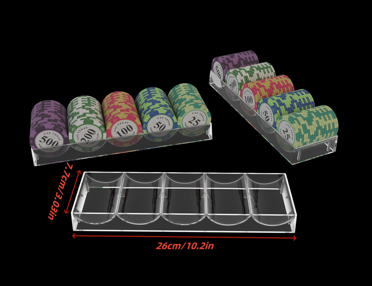 Gatherchuan Acrylic Poker Chip Tray Rack – 100-Chip Capacity, Clear Display for Texas Hold'em & Blackjack