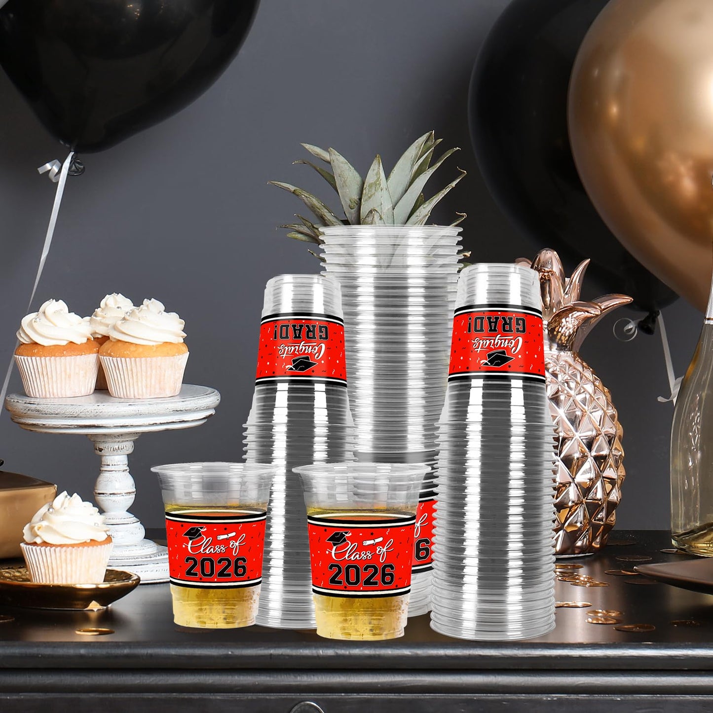Gatherfun Class of 2026 Graduation Cups - 100 x 16oz Red Plastic Cups for Graduation Party Decorations