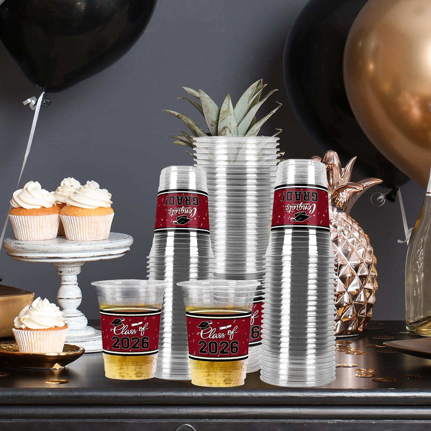 Gatherfun Class of 2026 Graduation Cups – 100 Pack, 16oz Maroon | Party Decor & Durable Drinkware