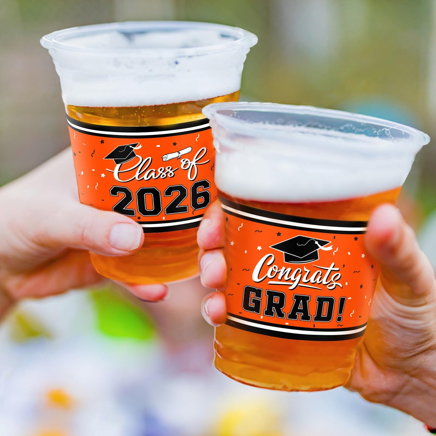 Gatherfun Class of 2026 Graduation Cups - 100 Pack, 16oz Orange Plastic Cups for Festive Party Service