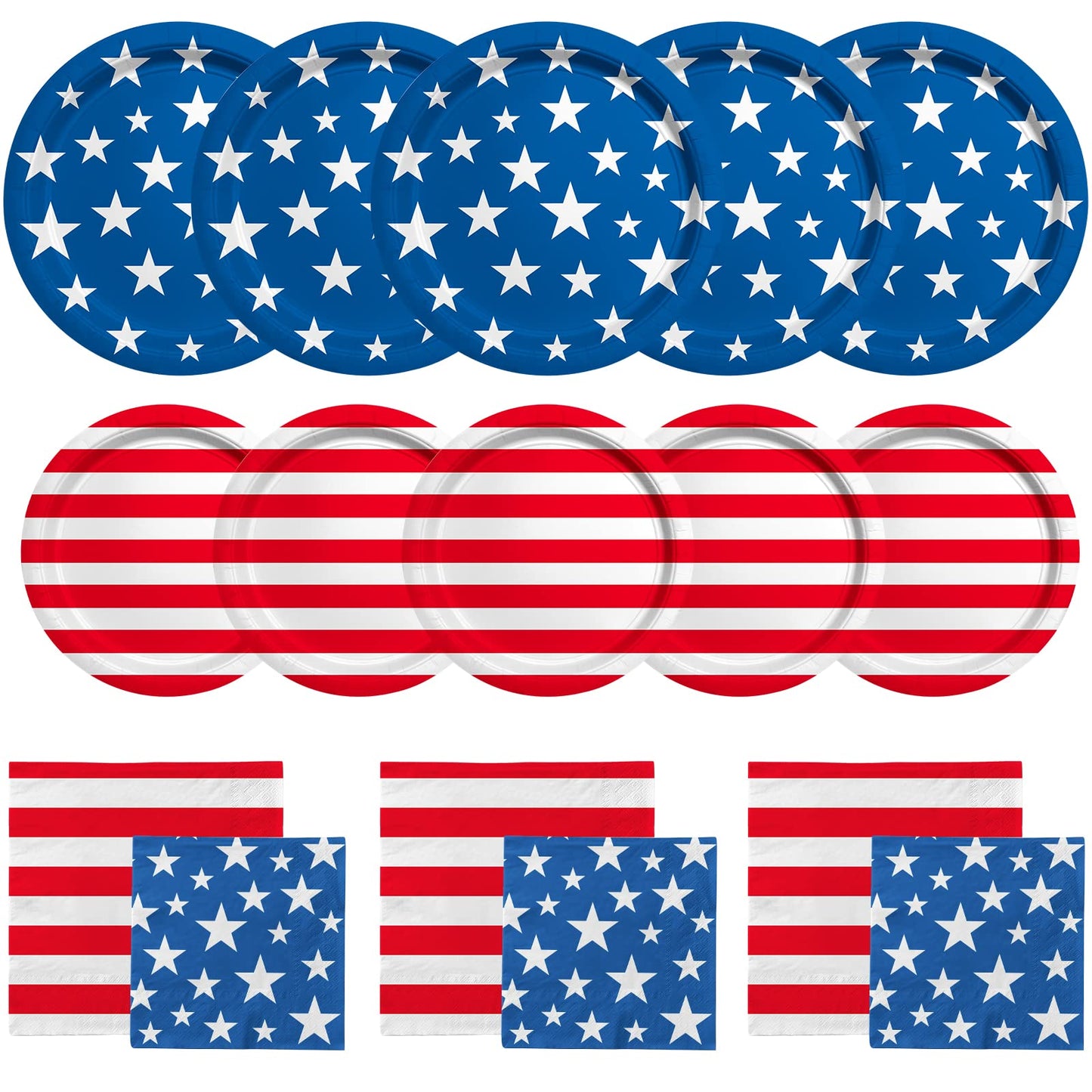 Gatherfun American Flag Patriotic Party Supplies – 50pc Disposable Dinner Plates, Dessert Plates, Napkins & Cocktail Napkins