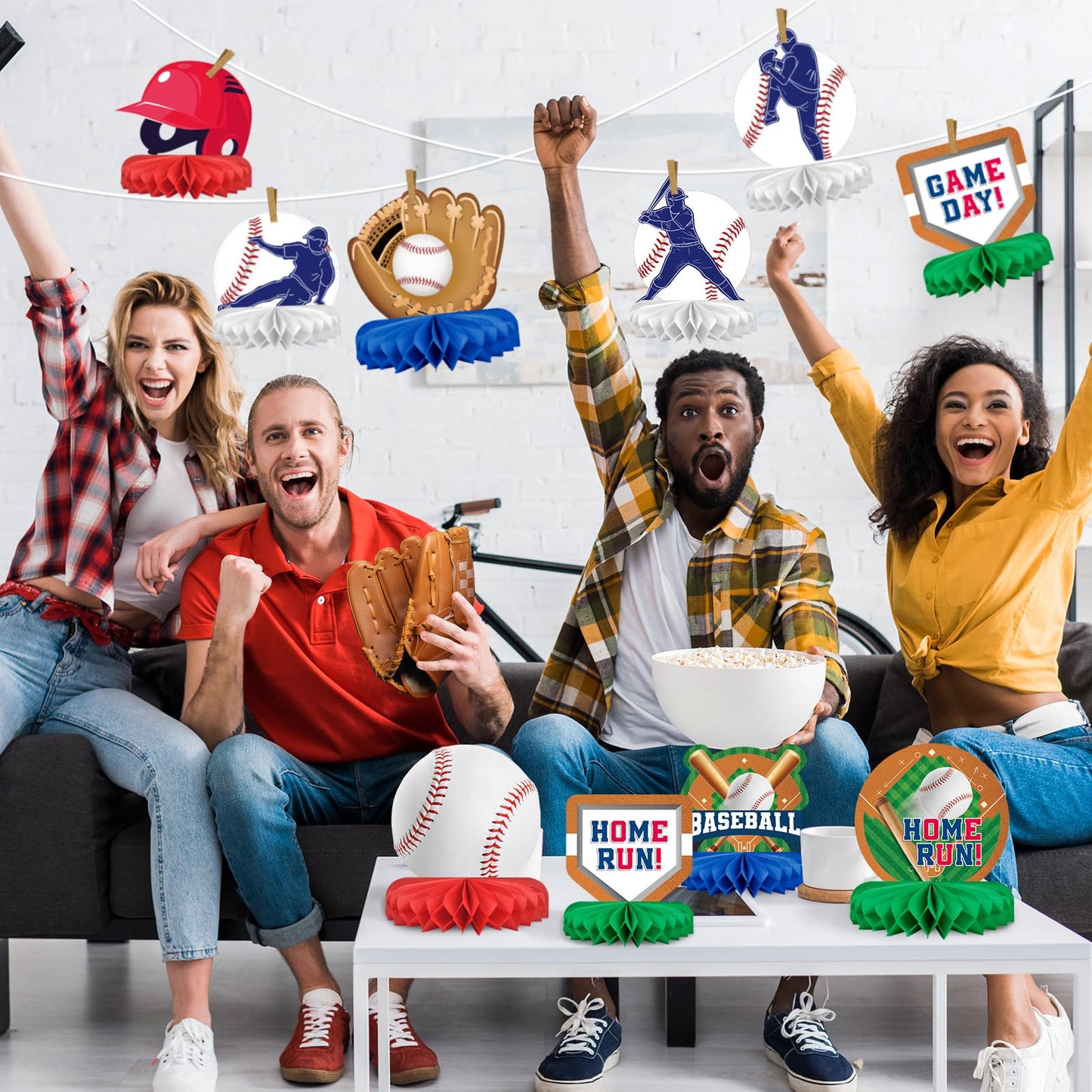 Gatherfun Baseball Honeycomb Centerpiece Pack – 10-Piece Baseball Birthday & Gameday Decorations