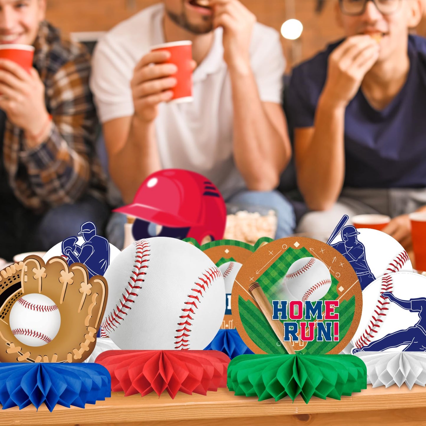 Gatherfun Baseball Honeycomb Centerpiece Pack – 10-Piece Baseball Birthday & Gameday Decorations