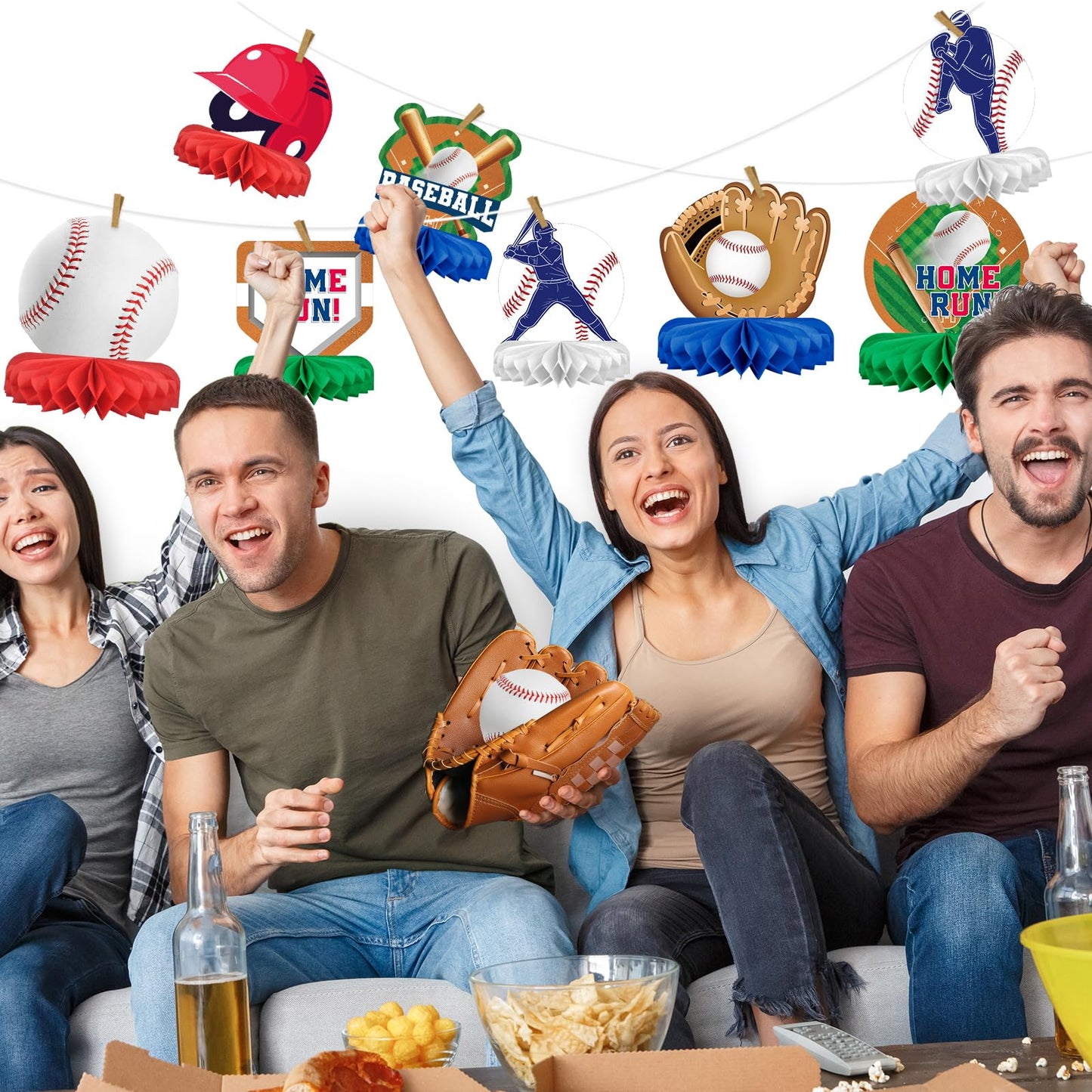 Gatherfun Baseball Honeycomb Centerpiece Pack – 10-Piece Baseball Birthday & Gameday Decorations