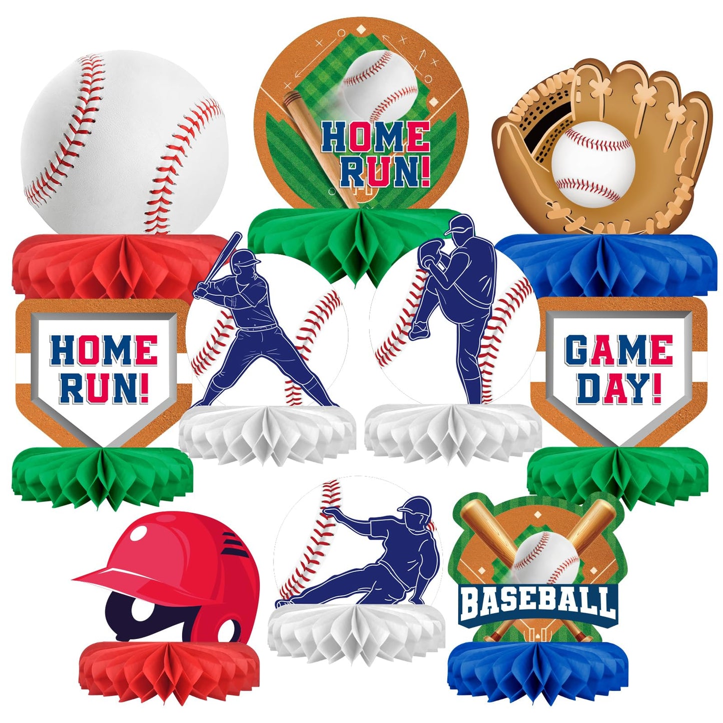Gatherfun Baseball Honeycomb Centerpiece Pack – 10-Piece Baseball Birthday & Gameday Decorations
