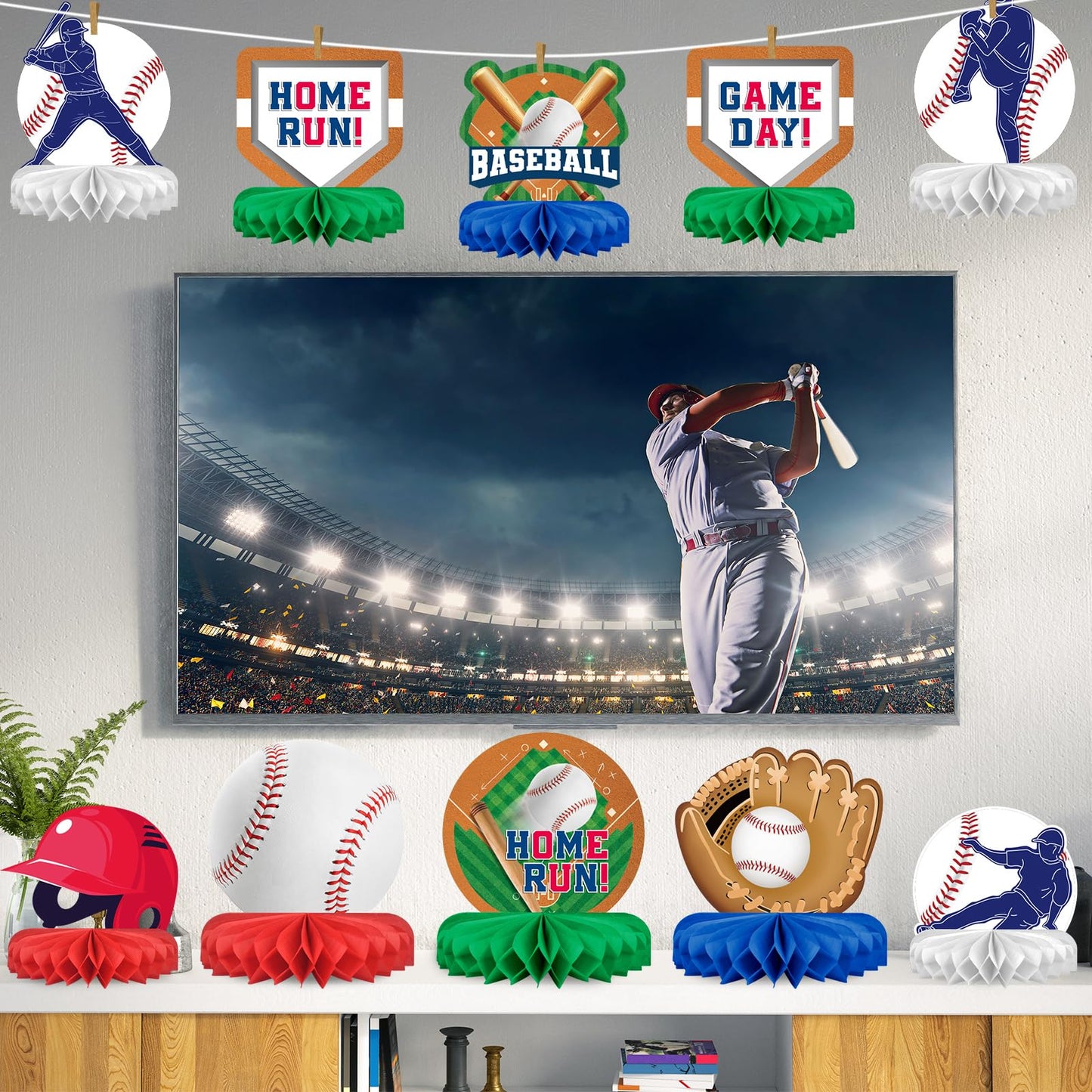 Gatherfun Baseball Honeycomb Centerpiece Pack – 10-Piece Baseball Birthday & Gameday Decorations