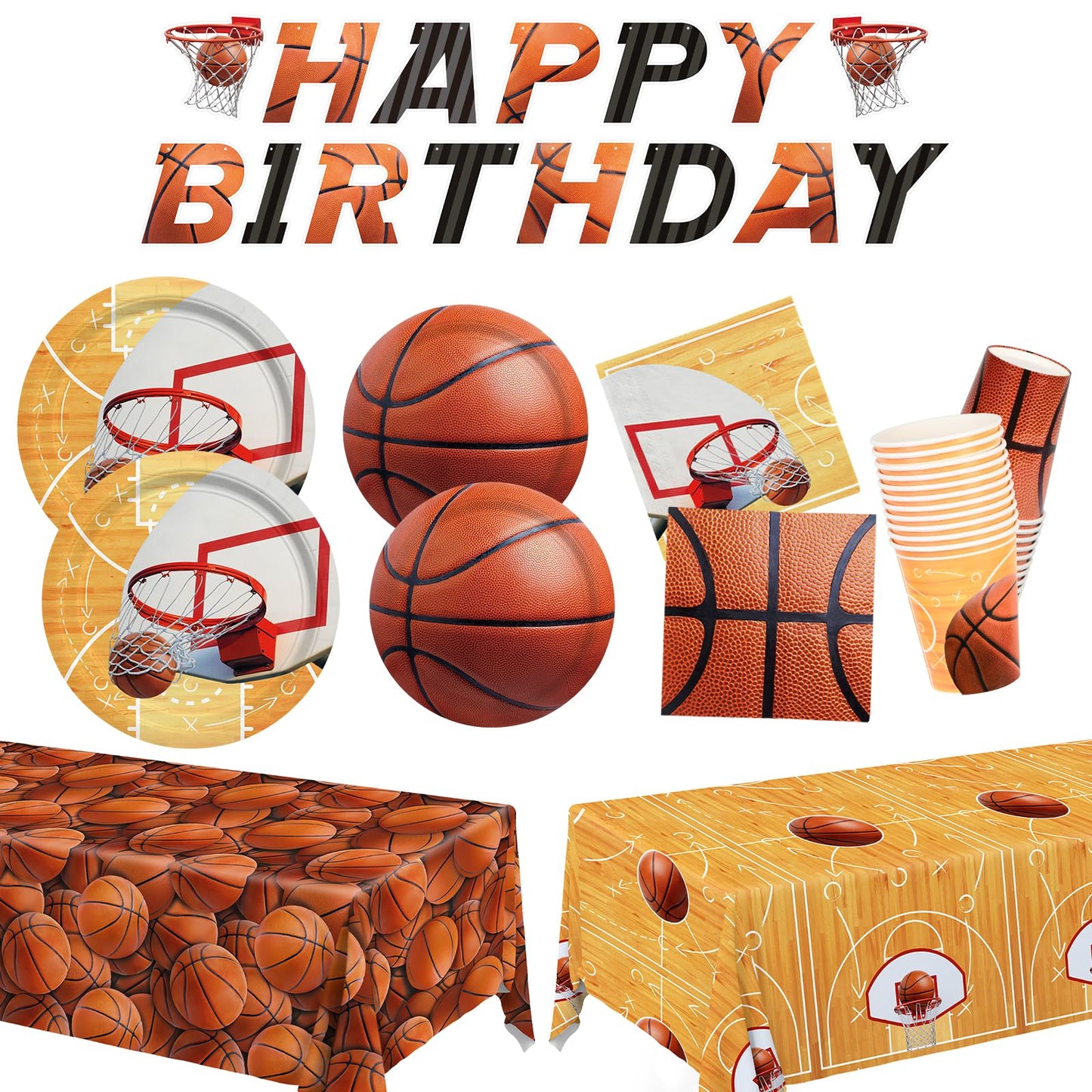 Gatherfun Basketball Party Supplies Kit for 24 – Complete Birthday Decorations & Tableware