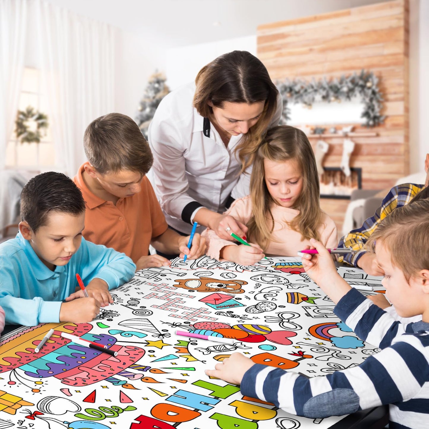 Gatherfun Giant Coloring Poster 31.5 x 72 in – Classroom Wall Decor, Birthday Activity Poster, Event Table Cover