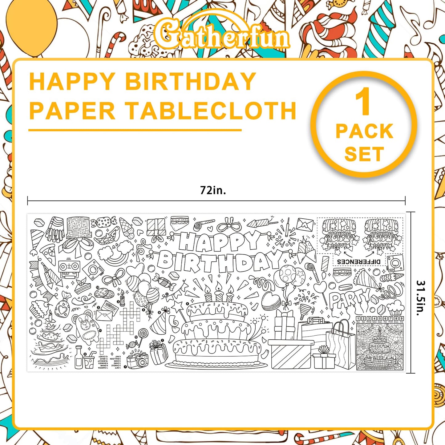 Gatherfun Giant Coloring Poster 31.5 x 72 in – Classroom Wall Decor, Birthday Activity Poster, Event Table Cover