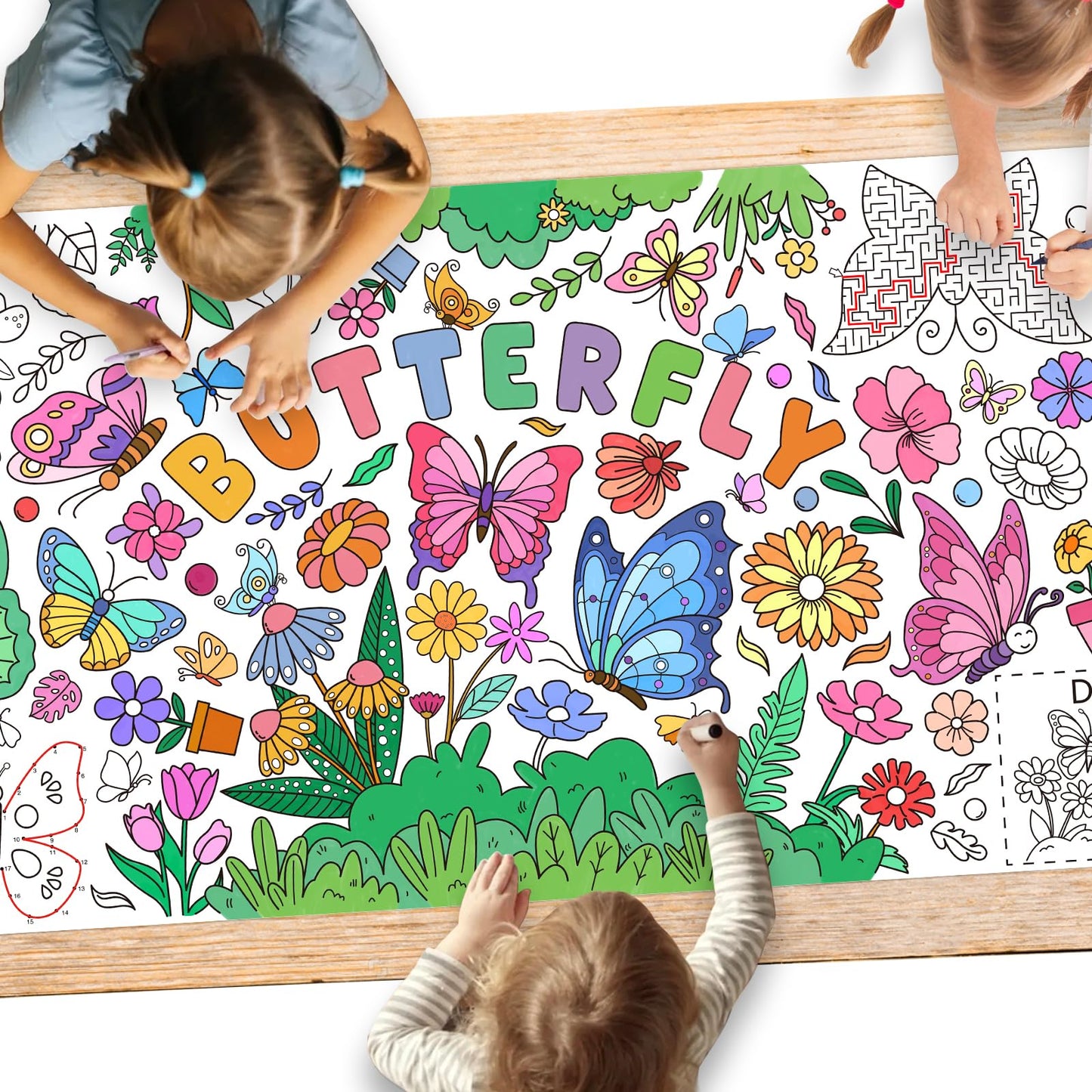 Gatherfun Butterfly Birthday Giant Coloring Poster – 31.5 x 72 in Classroom Wall Decor & Party Table Cover