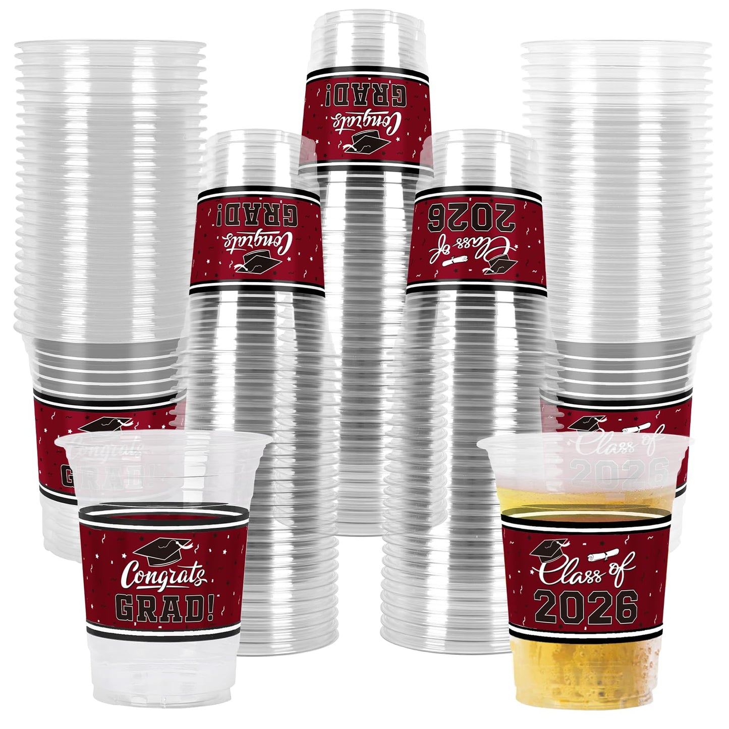 Gatherfun Class of 2026 Graduation Cups – 100 Pack, 16oz Maroon | Party Decor & Durable Drinkware