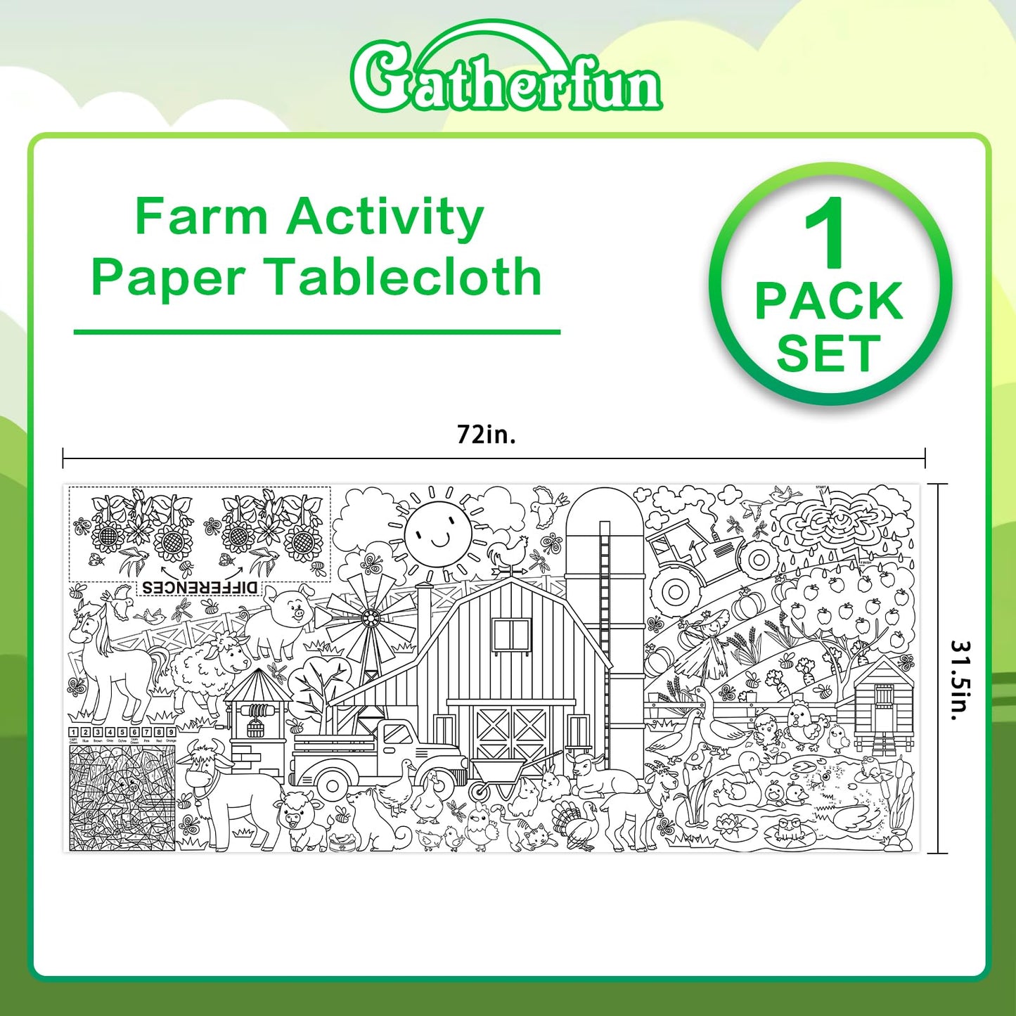 Gatherfun Farm Animal Giant Coloring Poster — 31.5 x 72 in for Classroom & Parties