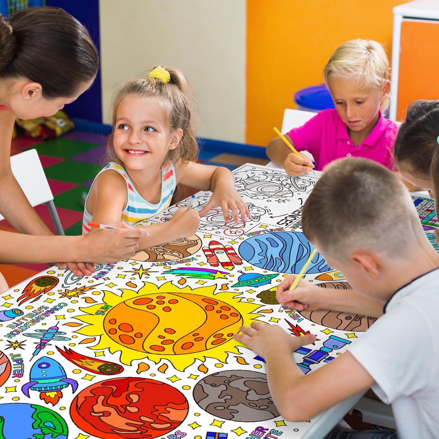 Gatherfun Giant Coloring Poster 31.5 x 72 in – Outer Space Wall Poster & Table Cover for Classroom & Parties