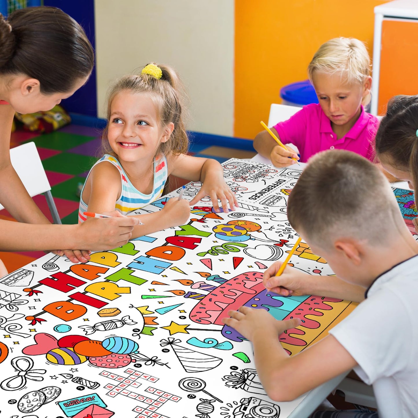 Gatherfun Giant Coloring Poster 31.5 x 72 in – Classroom Wall Decor, Birthday Activity Poster, Event Table Cover