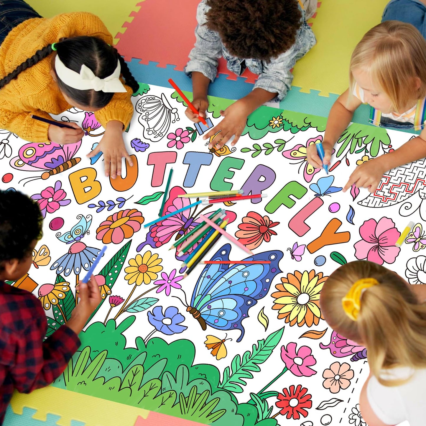 Gatherfun Butterfly Birthday Giant Coloring Poster – 31.5 x 72 in Classroom Wall Decor & Party Table Cover