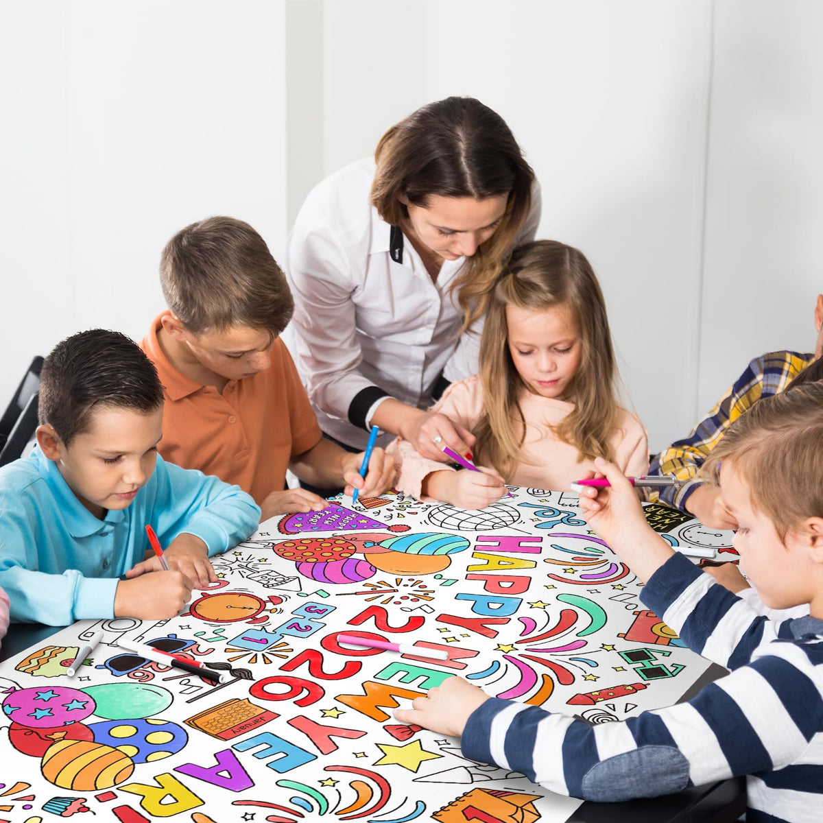 Gatherfun Giant Coloring Poster for Classroom Wall – 31.5 x 72 Inches, Happy New Year Theme