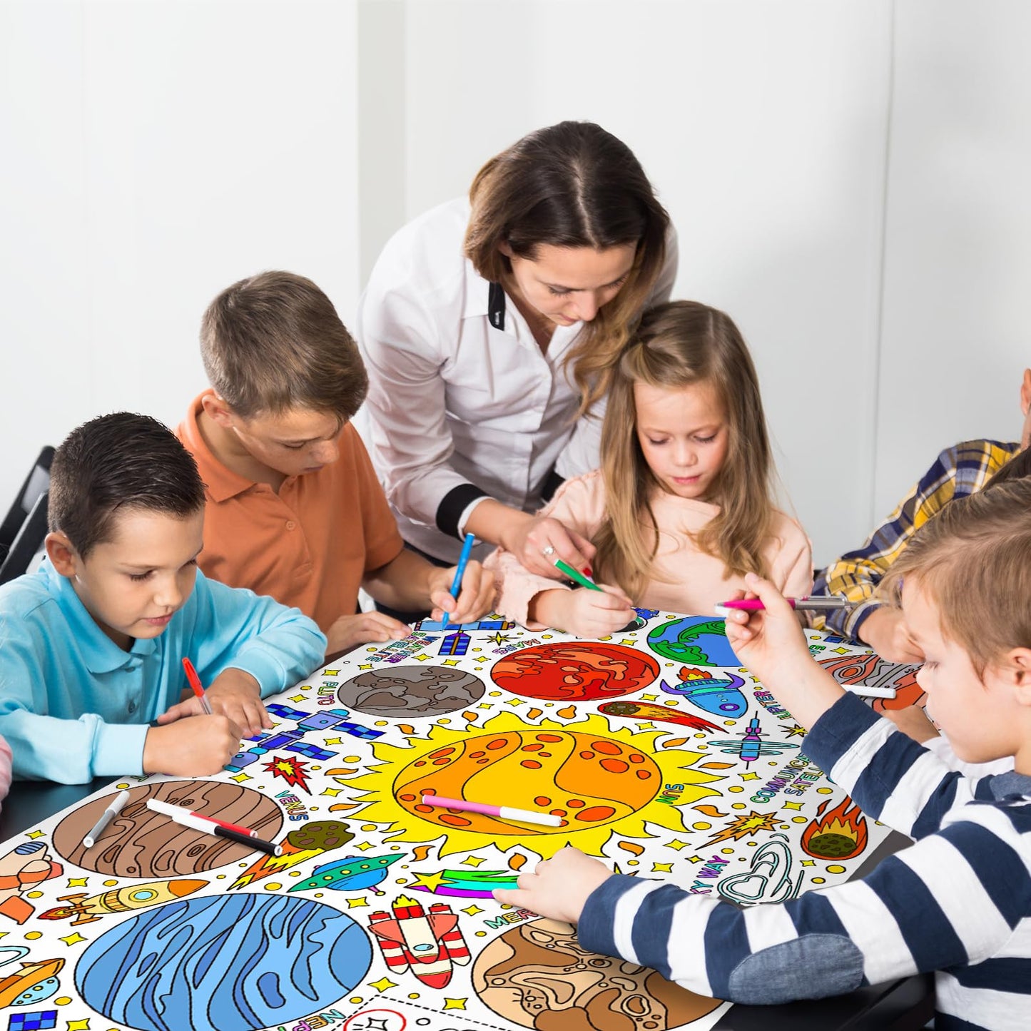 Gatherfun Giant Coloring Poster 31.5 x 72 in – Outer Space Wall Poster & Table Cover for Classroom & Parties