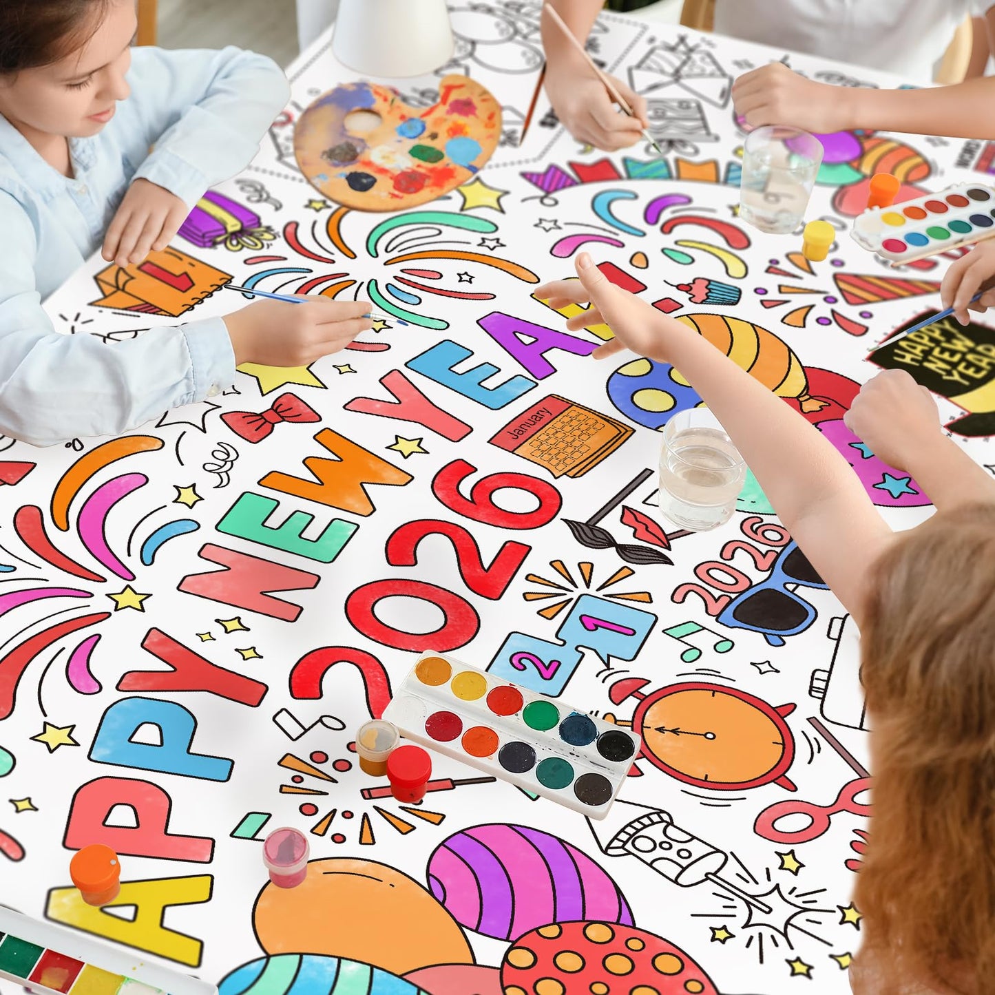 Gatherfun Giant Coloring Poster for Classroom Wall – 31.5 x 72 Inches, Happy New Year Theme