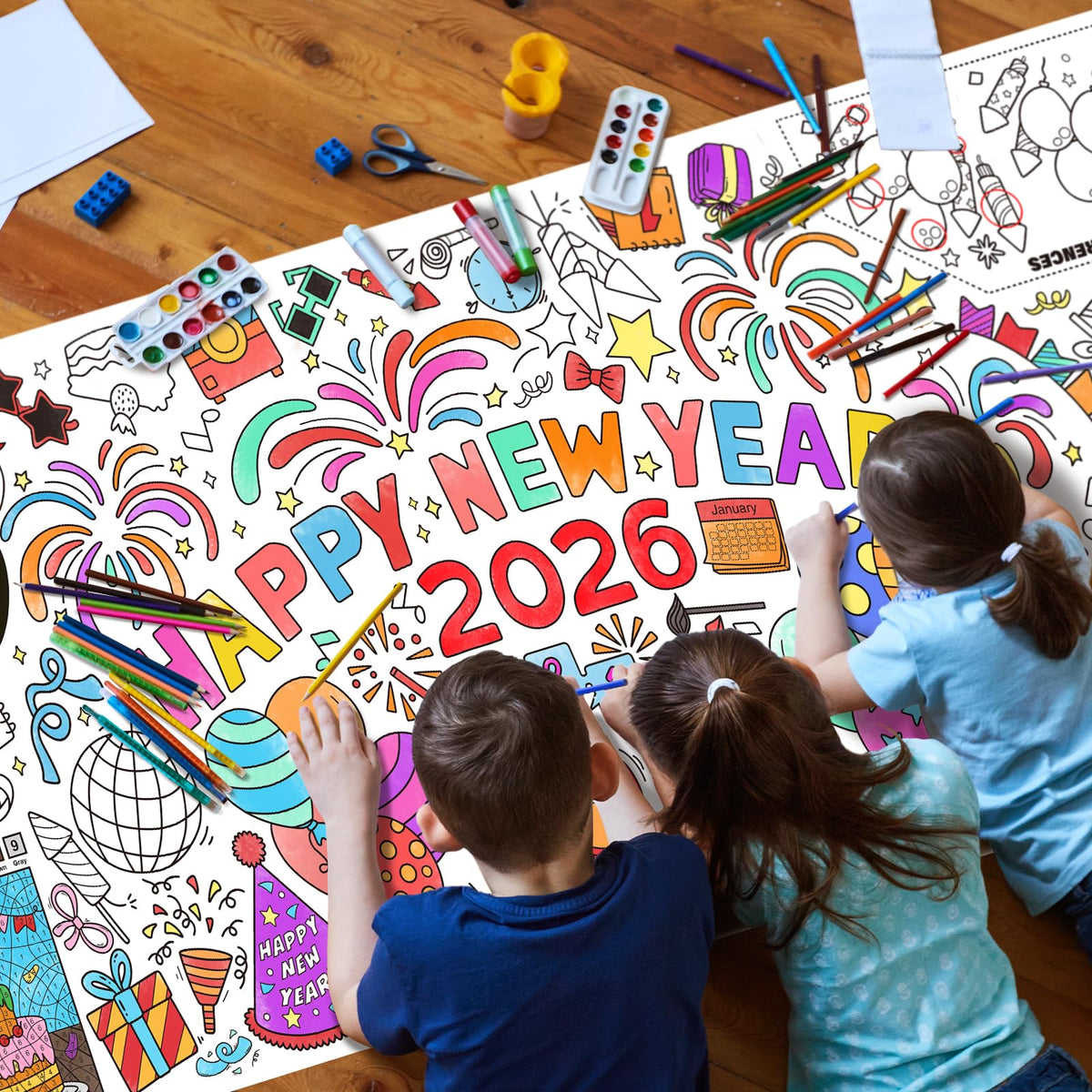Gatherfun Giant Coloring Poster for Classroom Wall – 31.5 x 72 Inches, Happy New Year Theme