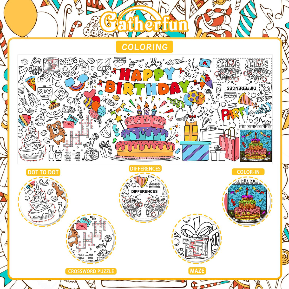 Gatherfun Giant Coloring Poster 31.5 x 72 in – Classroom Wall Decor, Birthday Activity Poster, Event Table Cover